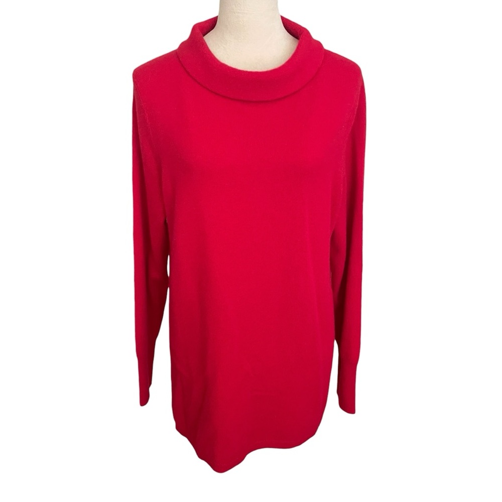 Talbots Pure Cashmere Red Mockneck Sweater Women Sz XL Preppy Cozy Tunic Classic